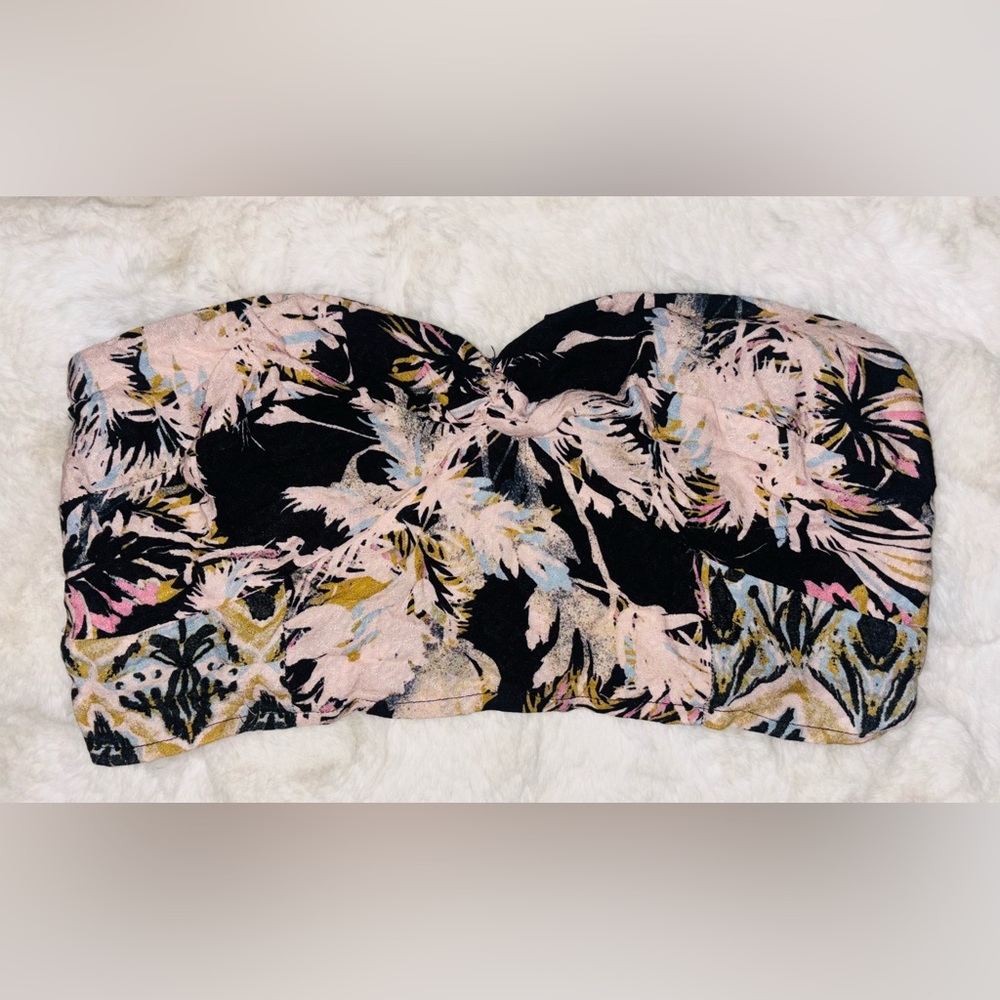 Floral Strapless Bandeau Top - Black and Pink